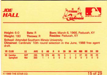 1989 Star St. Petersburg Cardinals #15 Joe Hall Back
