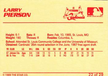 1989 Star St. Petersburg Cardinals #22 Larry Pierson Back