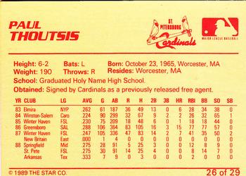 1989 Star St. Petersburg Cardinals #26 Paul Thoutsis Back