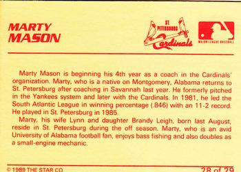 1989 Star St. Petersburg Cardinals #28 Marty Mason Back