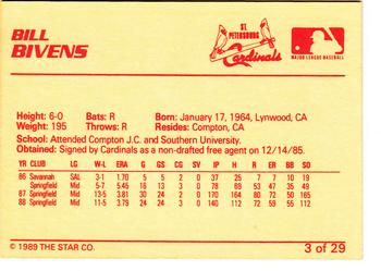 1989 Star St. Petersburg Cardinals #3 Bill Bivens Back