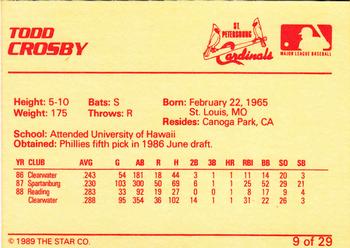 1989 Star St. Petersburg Cardinals #9 Todd Crosby Back