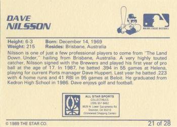 1989 Star Stockton Ports #21 Dave Nilsson Back