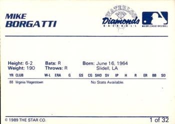 1989 Star Waterloo Diamonds #1 Mike Borgatti Back
