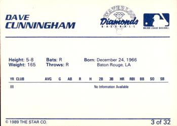 1989 Star Waterloo Diamonds #3 Dave Cunningham Back