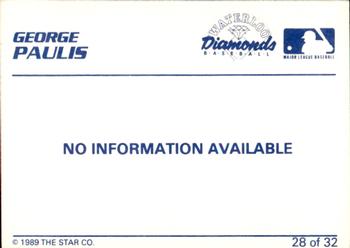 1989 Star Waterloo Diamonds #28 George Paulis Back