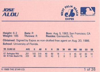 1989 Star West Palm Beach Expos #1 Jose Alou Back