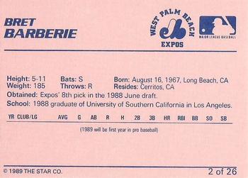 1989 Star West Palm Beach Expos #2 Bret Barberie Back