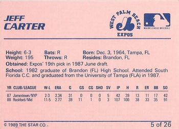 1989 Star West Palm Beach Expos #5 Jeff Carter Back