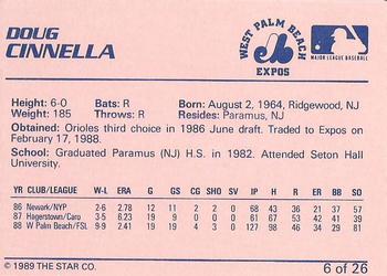 1989 Star West Palm Beach Expos #6 Doug Cinnella Back