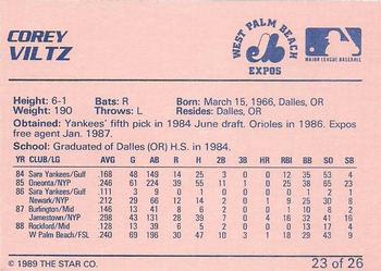 1989 Star West Palm Beach Expos #23 Corey Viltz Back