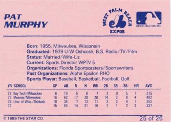 1989 Star West Palm Beach Expos #25 Pat Murphy Back