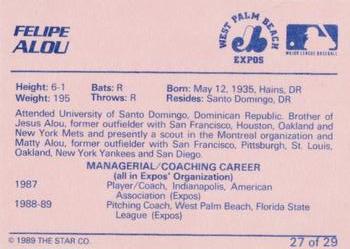 1989 Star West Palm Beach Expos #27 Felipe Alou Back