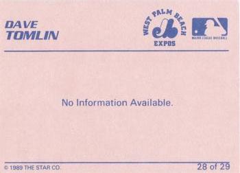 1989 Star West Palm Beach Expos #28 Dave Tomlin Back