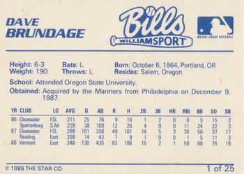 1989 Star Williamsport Bills #1 Dave Brundage Back
