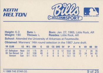 1989 Star Williamsport Bills #9 Keith Helton Back