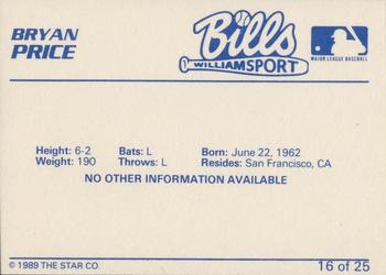 1989 Star Williamsport Bills #16 Bryan Price Back