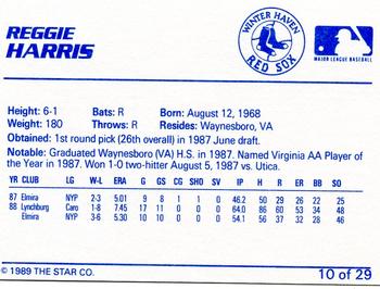 1989 Star Winter Haven Red Sox #10 Reggie Harris Back