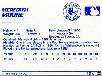 1989 Star Winter Haven Red Sox #16 Meredith Moore Back