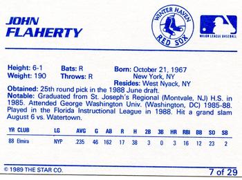 1989 Star Winter Haven Red Sox #7 John Flaherty Back
