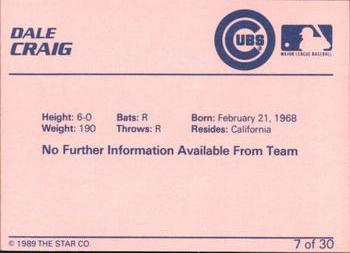 1989 Star Wytheville Cubs #7 Dale Craig Back