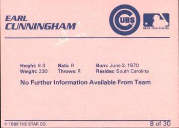 1989 Star Wytheville Cubs #8 Earl Cunningham Back
