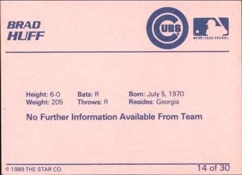 1989 Star Wytheville Cubs #14 Brad Huff Back