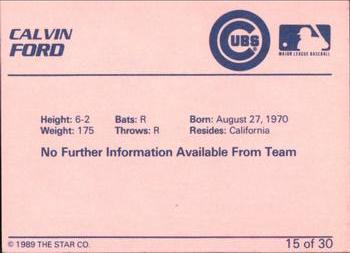 1989 Star Wytheville Cubs #15 Calvin Ford Back