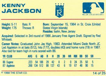 1988 Star Baseball City Royals #14 Kenny Jackson Back
