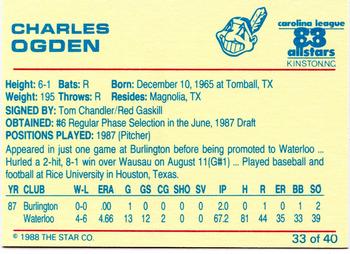 1988 Star Carolina League All-Stars #33 Charles Ogden Back