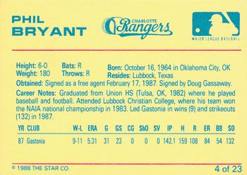 1988 Star Charlotte Rangers #4 Phil Bryant Back