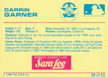 1988 Star Florida State League All-Stars #38 Darrin Garner Back