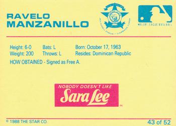 1988 Star Florida State League All-Stars #43 Ravelo Manzanillo Back