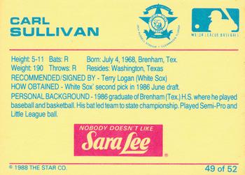 1988 Star Florida State League All-Stars #49 Carl Sullivan Back