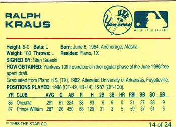 1988 Star Ft. Lauderdale Yankees #14 Ralph Kraus Back
