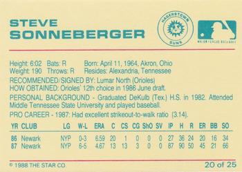 1988 Star Hagerstown Suns #20 Steve Sonneberger Back