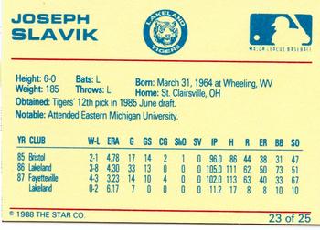 1988 Star Lakeland Tigers #23 Joseph Slavik Back