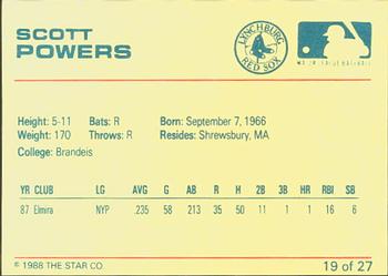 1988 Star Lynchburg Red Sox #19 Scott Powers Back