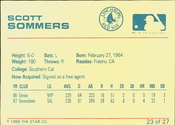 1988 Star Lynchburg Red Sox #23 Scott Sommers Back