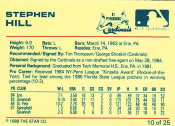 1988 Star St. Petersburg Cardinals #10 Stephen Hill Back