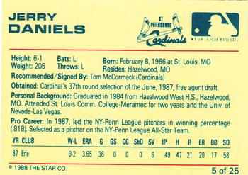1988 Star St. Petersburg Cardinals #5 Jerry Daniels Back