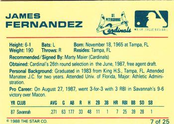 1988 Star St. Petersburg Cardinals #7 James Fernandez Back
