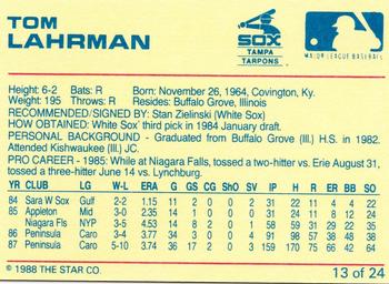 1988 Star Tampa Tarpons #13 Tom Lahrman Back