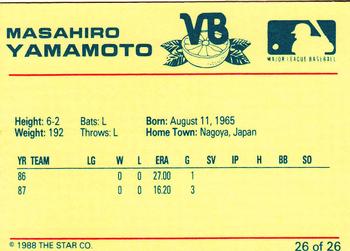 1988 Star Vero Beach Dodgers #26 Masahiro Yamamoto Back