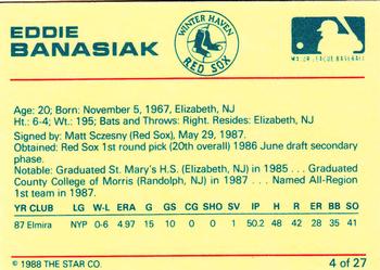 1988 Star Winter Haven Red Sox #4 Eddie Banasiak Back