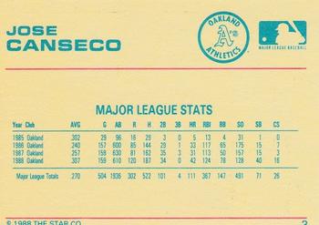 1989 Star Jose Canseco #3 Jose Canseco Back