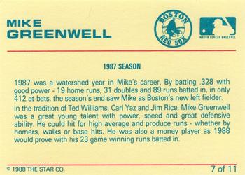 1989 Star Mike Greenwell Purple #7 Mike Greenwell Back
