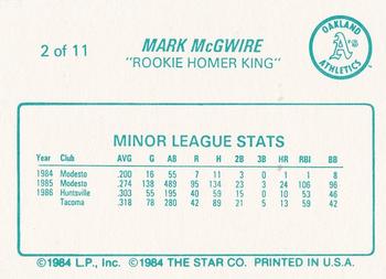 1988 Star Mark McGwire (Aqua) #2 Mark McGwire Back