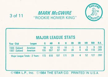 1988 Star Mark McGwire (Aqua) #3 Mark McGwire Back