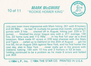 1988 Star Mark McGwire (Aqua) #10 Mark McGwire Back